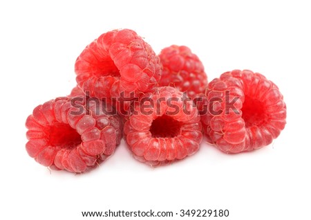 Raspberries on a white background