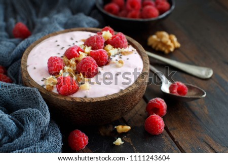 Image, Stock Photo Raspberries smoothie bowls