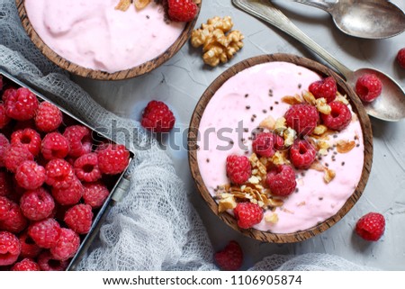 Similar – Image, Stock Photo Raspberries smoothie bowls