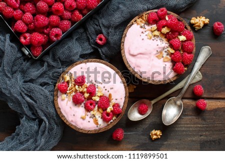 Similar – Image, Stock Photo Raspberries smoothie bowls