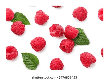 Raspberry berries with leaves close-up, background. Seamless pattern