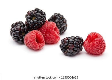 Raspberry and Blackberry Isolated on White Background