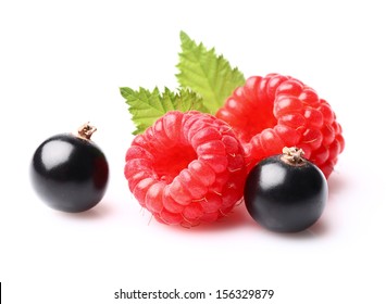 Raspberry With Blackcurrant In Closeup