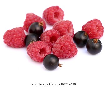 Raspberry With Blackcurrant In Closeup