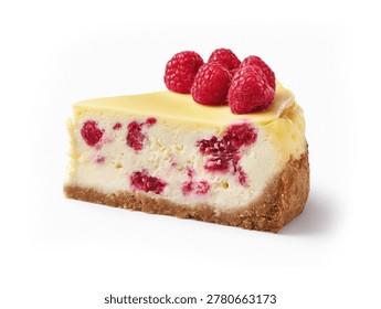 Raspberry Cheesecake Slice on White Background