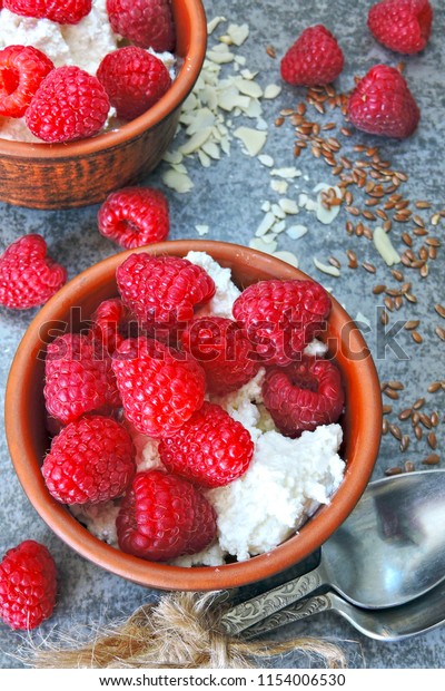 Raspberry Cottage Cheese Useful Breakfast Curd Stock Photo Edit