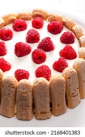 Raspberry Cream Cake With Italian Sponge Cakes Around