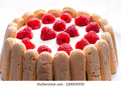 Raspberry Cream Cake With Italian Sponge Cakes Around