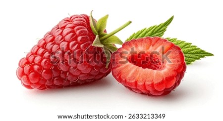 Raspberry and Cross-Section Half Isolated on White Background – Fresh Blue Fruit