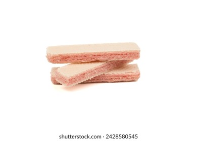 Raspberry flavored wafer biscuits, isolated on white background. Selective focus, soft focus