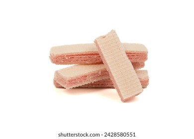 Raspberry flavored wafer biscuits, isolated on white background. Selective focus, soft focus