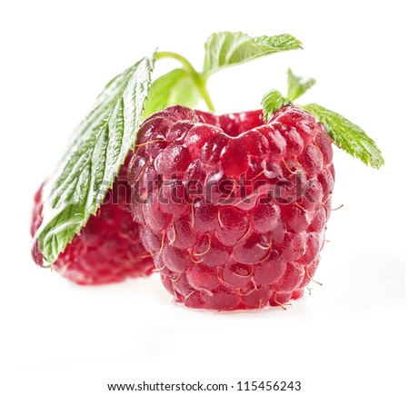 Raspberry fruit closeup isolated on white background