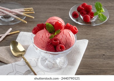 Raspberry ice cream in the bowl. - Powered by Shutterstock