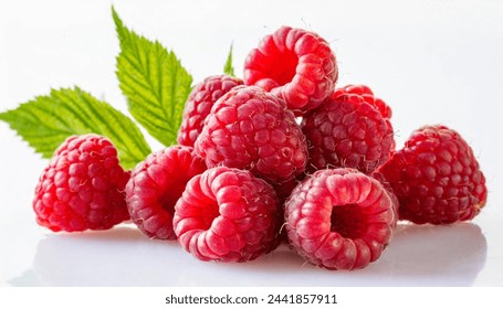 raspberry isolated. raspberries with leaf isolate. Whole and half of strawberry on white. raspberries isolate on white background. Side view raspberries set