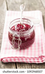 Raspberry Jam Jelly In Jar.