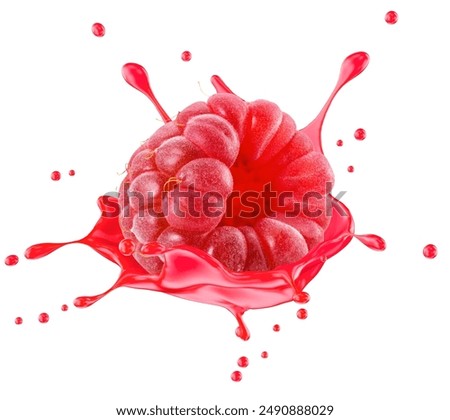 raspberry with juice splash isolated on a white background. Clipping path.