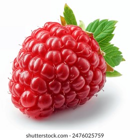 Raspberry with leaves. Raspberry isolated on white background.
