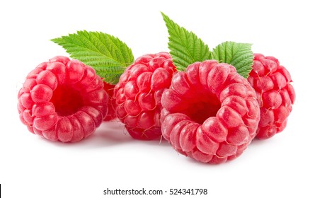 Raspberry with leaves isolated on white background. - Powered by Shutterstock