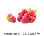 Raspberry with leaves on white backgrounds. Healthy food ingredient