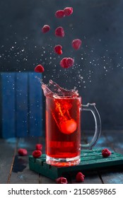 Raspberry Mojito With Ice Splashing