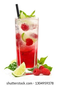 Raspberry Mojito Soda Cocktail On White Background