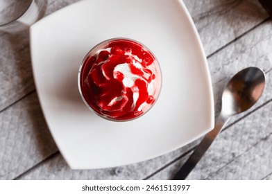 Raspberry mousse, made with raspberry jam and vanilla, is delicious addition to morning coffee and breakfast.