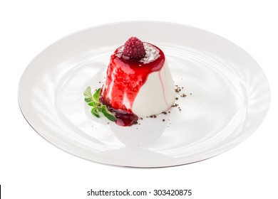 Raspberry Panna Cotta Isolated On White Background