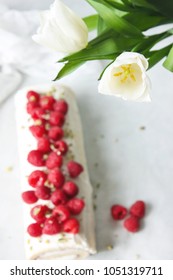 Raspberry roll cake and