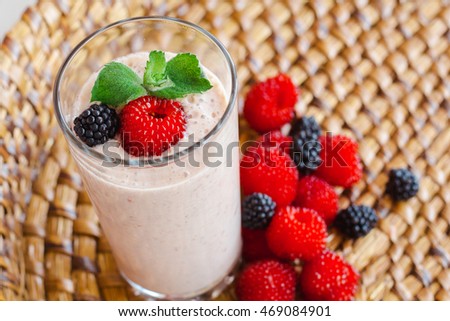 Similar – Chia yogurt with raspberries in a glass cup