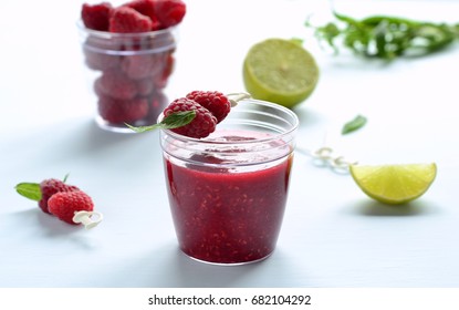 Raspberry smoothies with lime and mint - Shutterstock ID 682104292