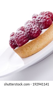 Raspberry Tart With Powdered Sugar On Top, Heavy Slant