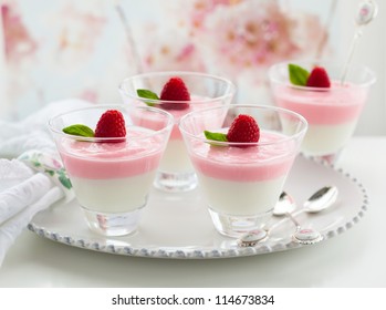 Raspberry Yogurt Dessert In Glasses