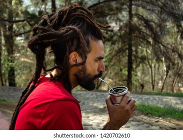 Rastafarian Man Drinking Mate In Antigua