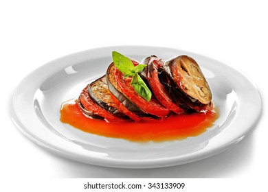 Ratatouille On Plate, Isolated On White