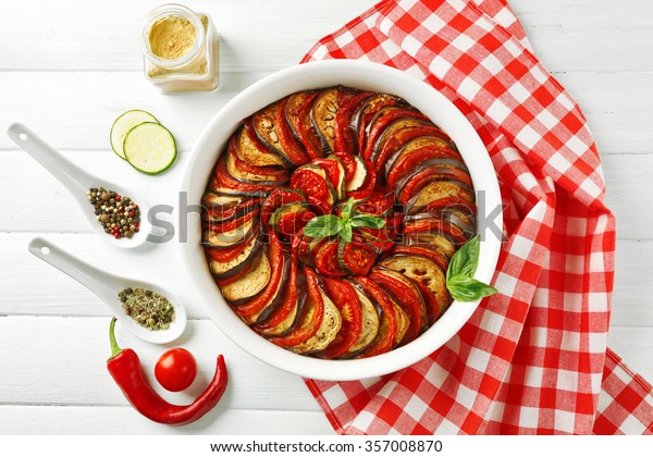 Ratatouille - traditional French Provencal vegetable\
dish cooked in oven