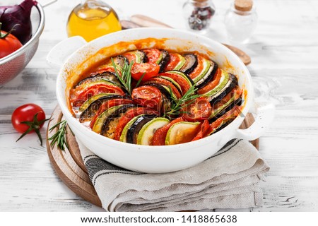 Ratatouille. Traditional French stew of summer vegetables. Ratatouille casserole.