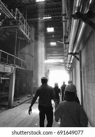 RATCHABURI, THAILAND - AUGUST 2, 2017: Safety Management Team With Personal Protection Equipment Conducts A Safety Walk At Modified Starch Factory To Make Sure That Factory Is In A Safety Condition