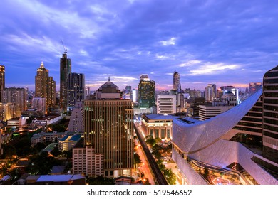 Ratchaprasong District In Bangkok At Twilight