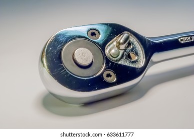 ratchet socket wrench closeup on white