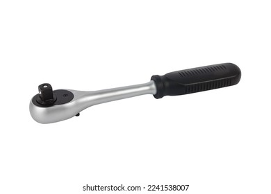 Ratchet socket wrench isolated on a white background. Quick release ratchet handle.