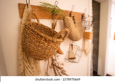 A Rattan Basket On The Wall