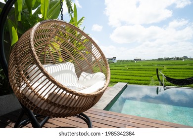 Rattan Chair With Rice Field View