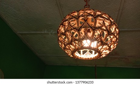 Rattan Lamp Shade With Yellow Lights