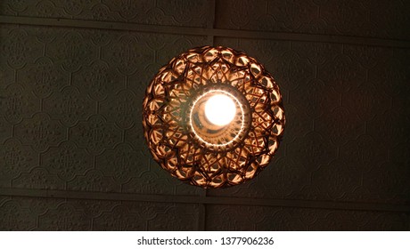 Rattan Lamp Shade With Yellow Lights