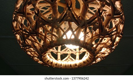 Rattan Lamp Shade With Yellow Lights