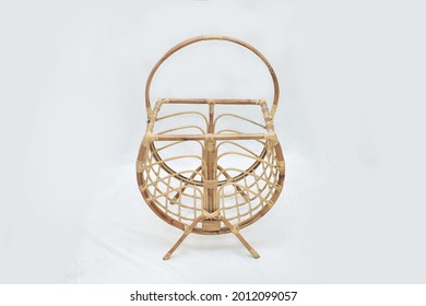 Rattan Magazine Rack On White Background Selective Soft Focus