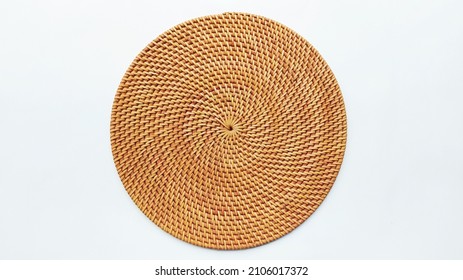 Rattan Round woven Placemat place on a white background. View from above