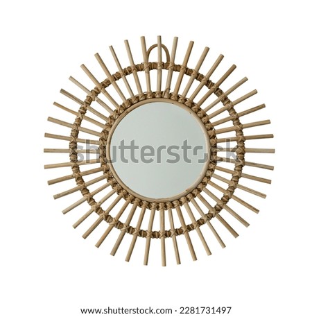 Rattan wall hanging mirror isolated on white background