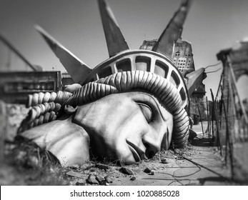 Ravenna, Italy - 10 10 2017: The End Of The World. Apocalyptic Vision Of The Future World. Manhattan, New York - 04 13 2036 - The Photo Was Taken In A Playground In Italy 