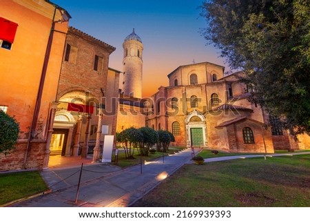 Ravenna, Italy at the historic Basilica of San Vitale in the evening.